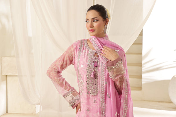 TASBEENA Semi-Stitched 3-Piece Luxury Embroidered Digital Printed Chiffon Collection)