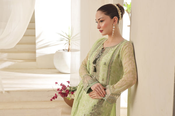 TASBEENA Semi-Stitched 3-Piece Luxury Embroidered Digital Printed Chiffon Collection)