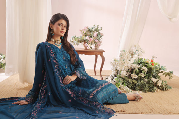 ZOFIA - Semi-Stitched 3-Piece Luxury Embroidered Chiffon