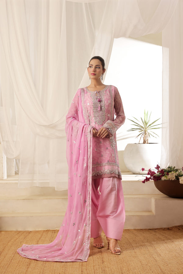 TASBEENA Semi-Stitched 3-Piece Luxury Embroidered Digital Printed Chiffon Collection)