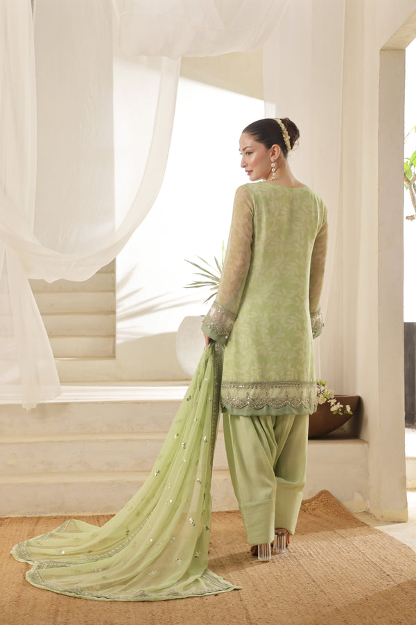 TASBEENA Semi-Stitched 3-Piece Luxury Embroidered Digital Printed Chiffon Collection)