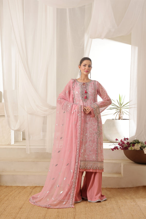 TASBEENA Semi-Stitched 3-Piece Luxury Embroidered Digital Printed Chiffon Collection
