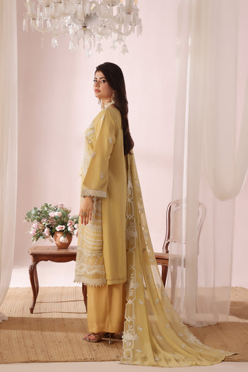 ZOFIA - Semi-Stitched 3-Piece Luxury Embroidered Chiffon (Yellow)