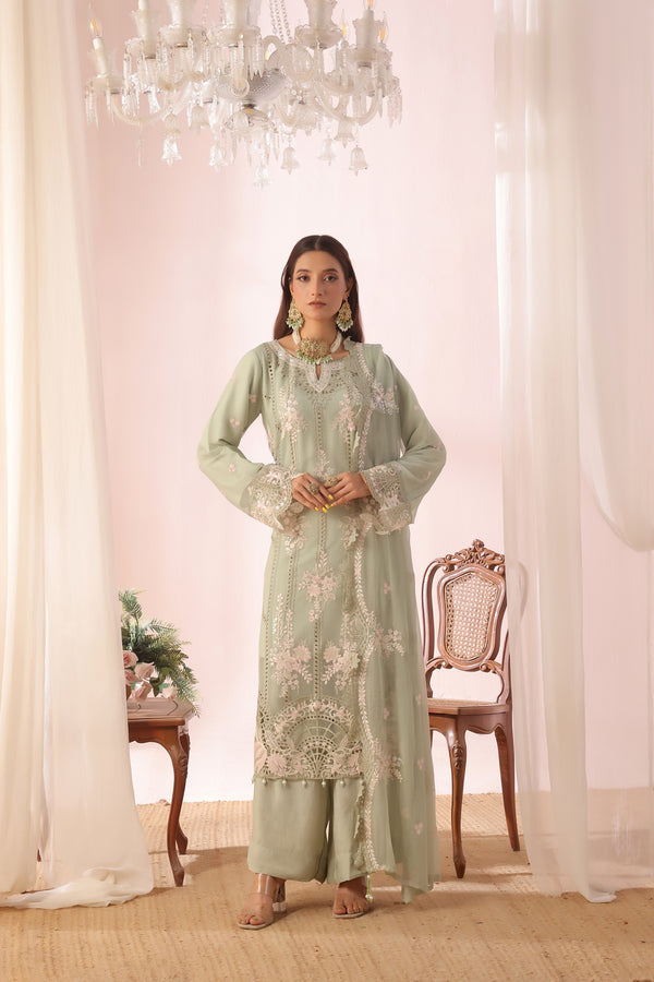 ZOFIA - Semi-Stitched 3-Piece Luxury Embroidered Chiffon