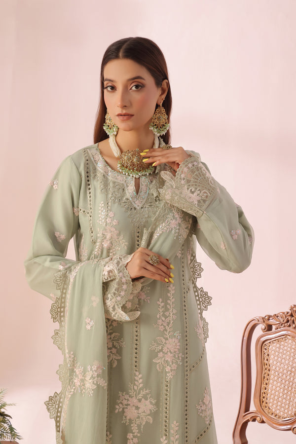 ZOFIA - Semi-Stitched 3-Piece Luxury Embroidered Chiffon