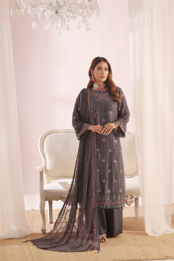 ZOFIA - Semi-Stitched 3-Piece Luxury Embroidered Chiffon