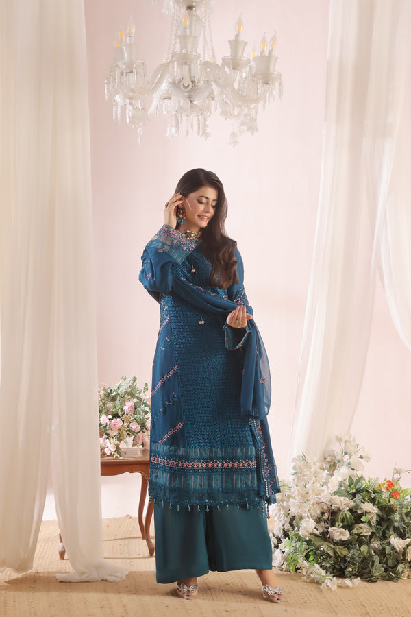 ZOFIA - Semi-Stitched 3-Piece Luxury Embroidered Chiffon