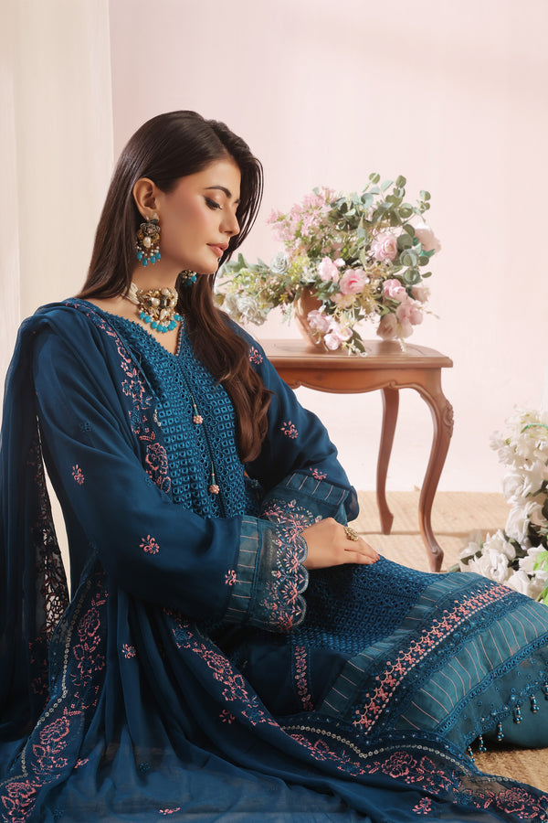 ZOFIA - Semi-Stitched 3-Piece Luxury Embroidered Chiffon